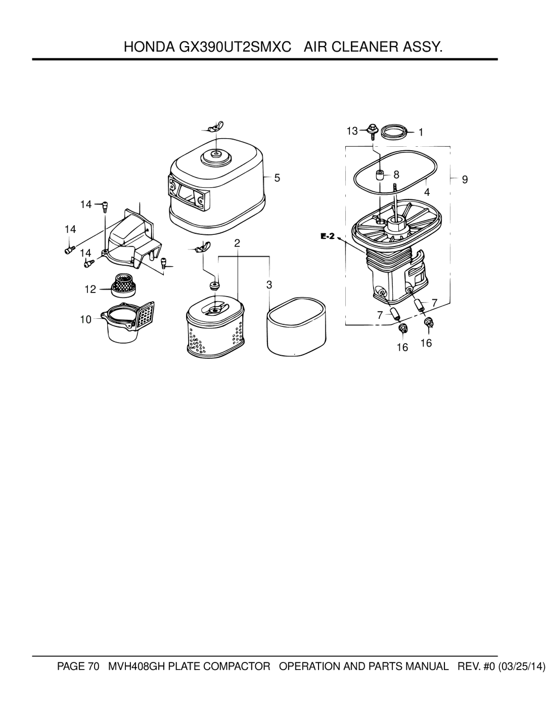 Multiquip MVH408GH manual Honda GX390UT2SMXC AIR Cleaner Assy 