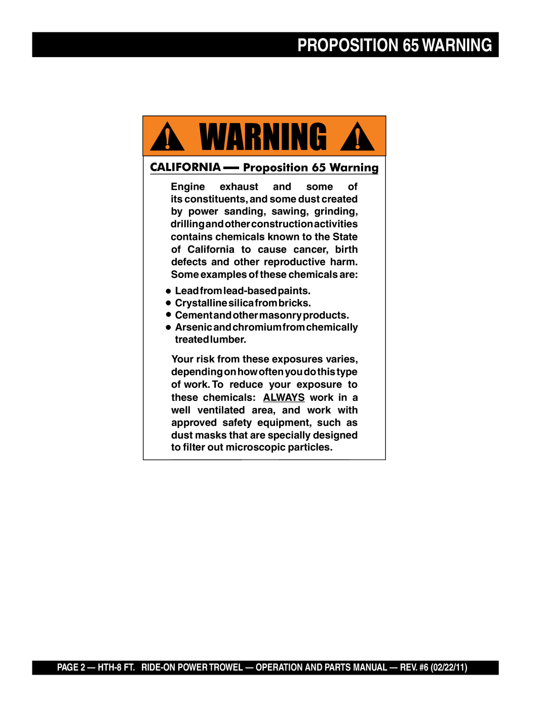 Multiquip N/A manual Proposition 65 Warning 