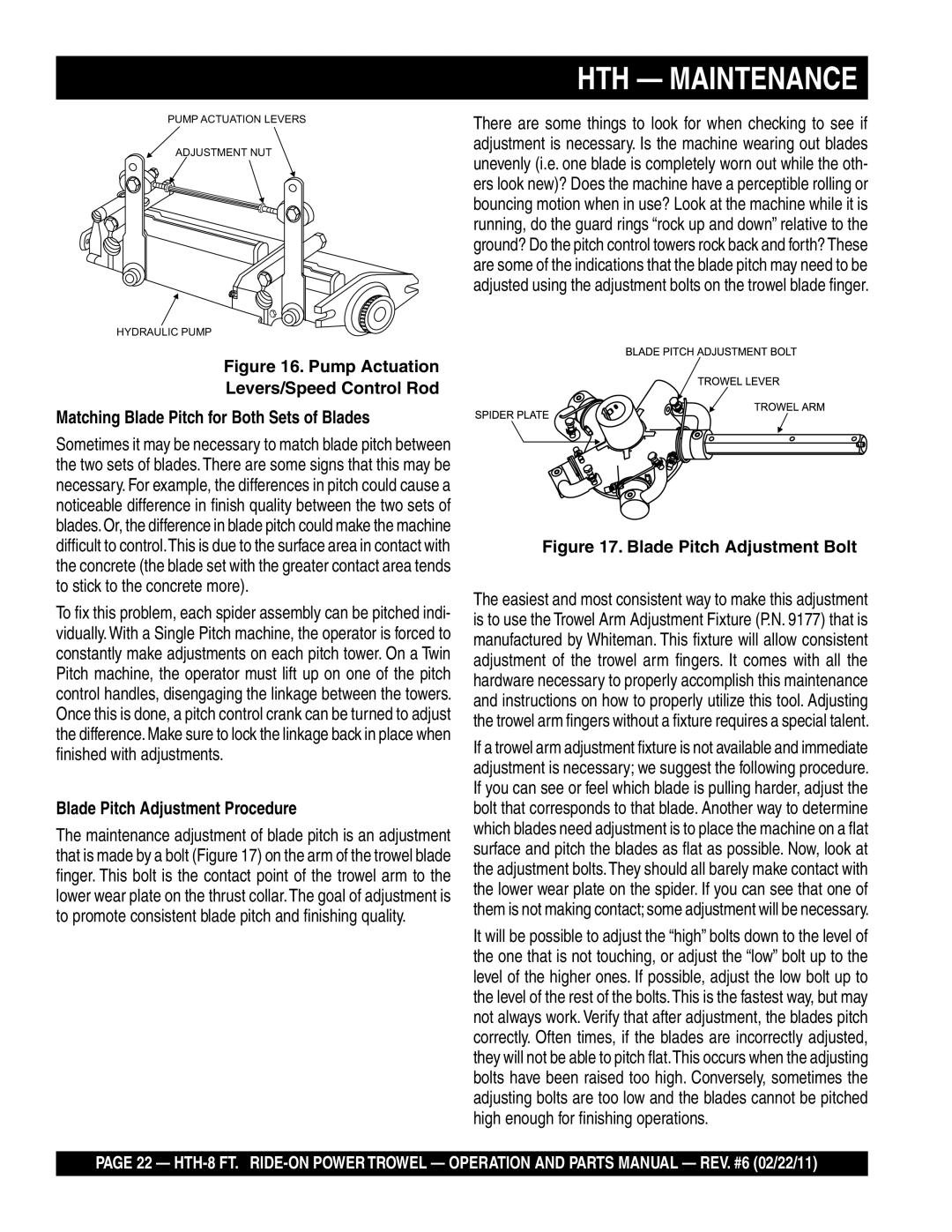 Multiquip N/A manual HTH Maintenance, Blade Pitch Adjustment Procedure 