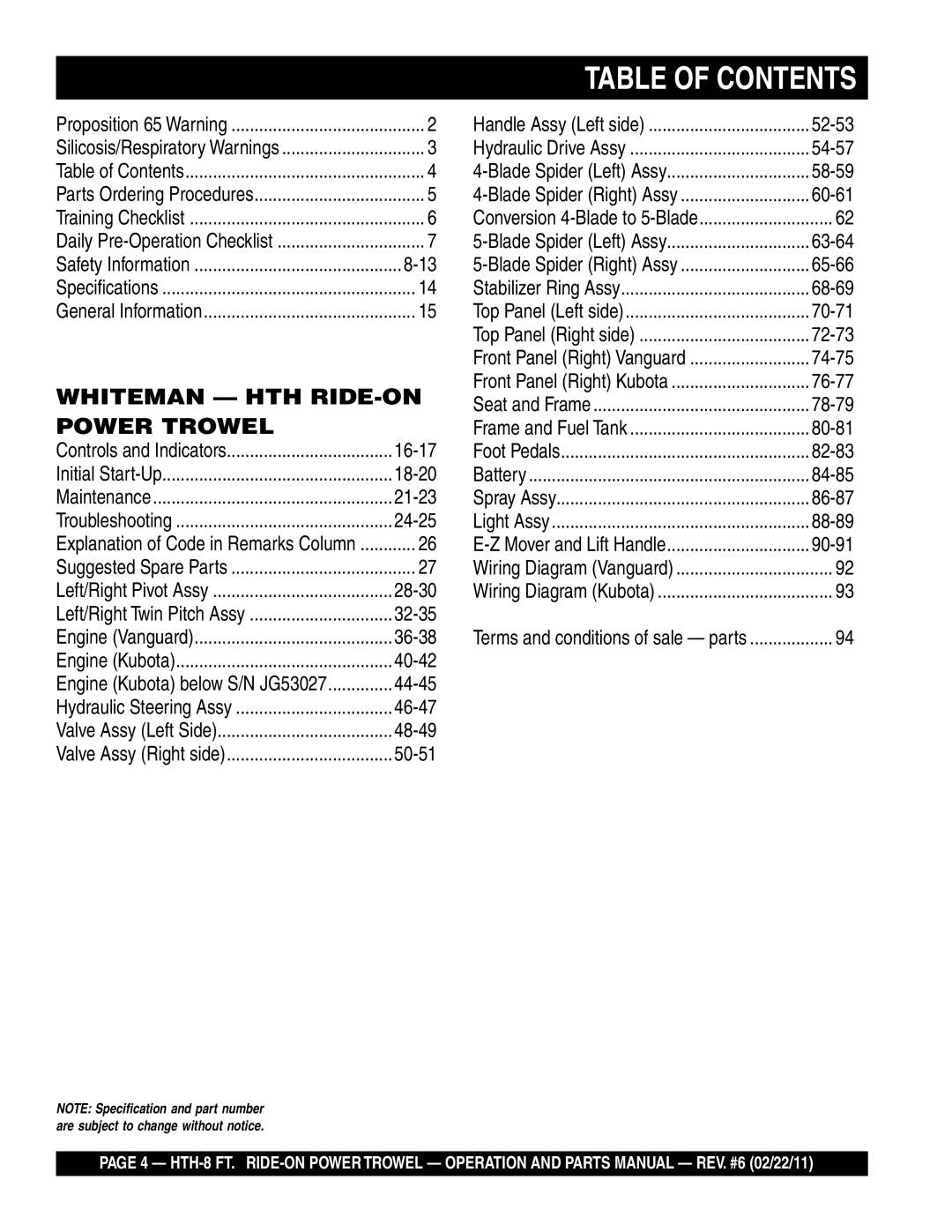 Multiquip N/A manual Table of Contents 