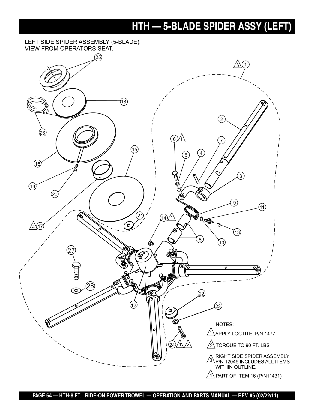 Multiquip N/A manual HTH 5-BLADE Spider Assy Left, Left Side Spider Assembly 5-BLADE View from Operators Seat 