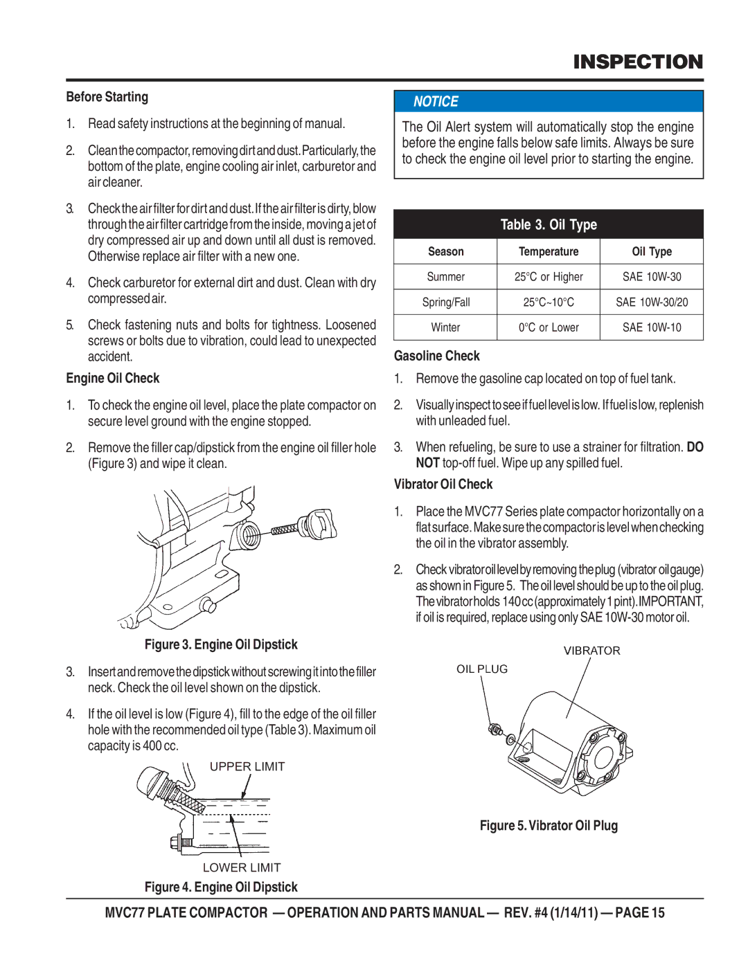 Multiquip ONE-WAY PLATE COMPACTOR manual Inspection, Before Starting 