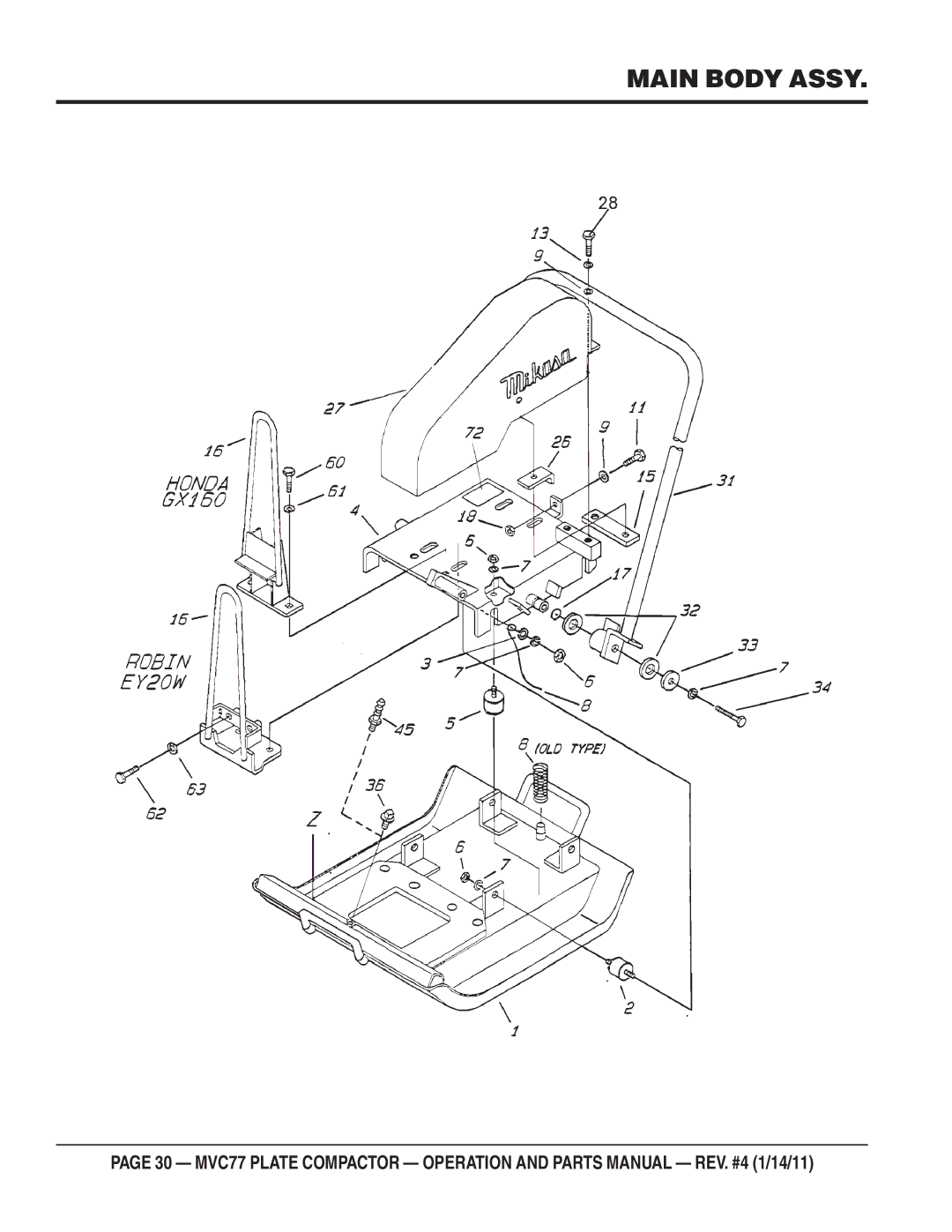 Multiquip ONE-WAY PLATE COMPACTOR manual Main Body Assy 