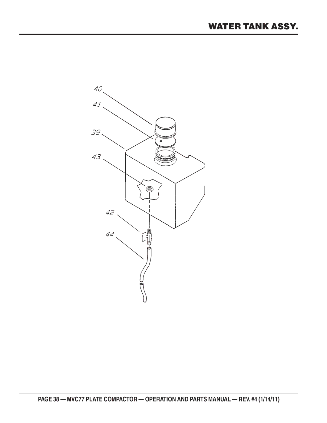 Multiquip ONE-WAY PLATE COMPACTOR manual Water Tank Assy 