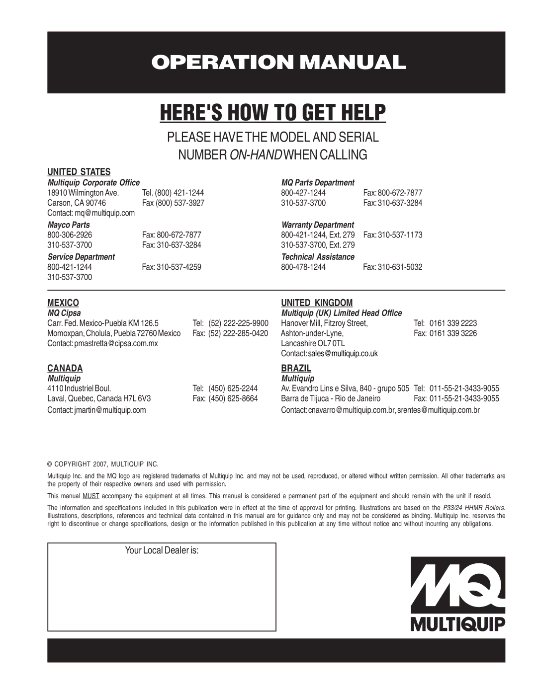 Multiquip P33/24 HHMR operation manual Heres HOW to GET Help 