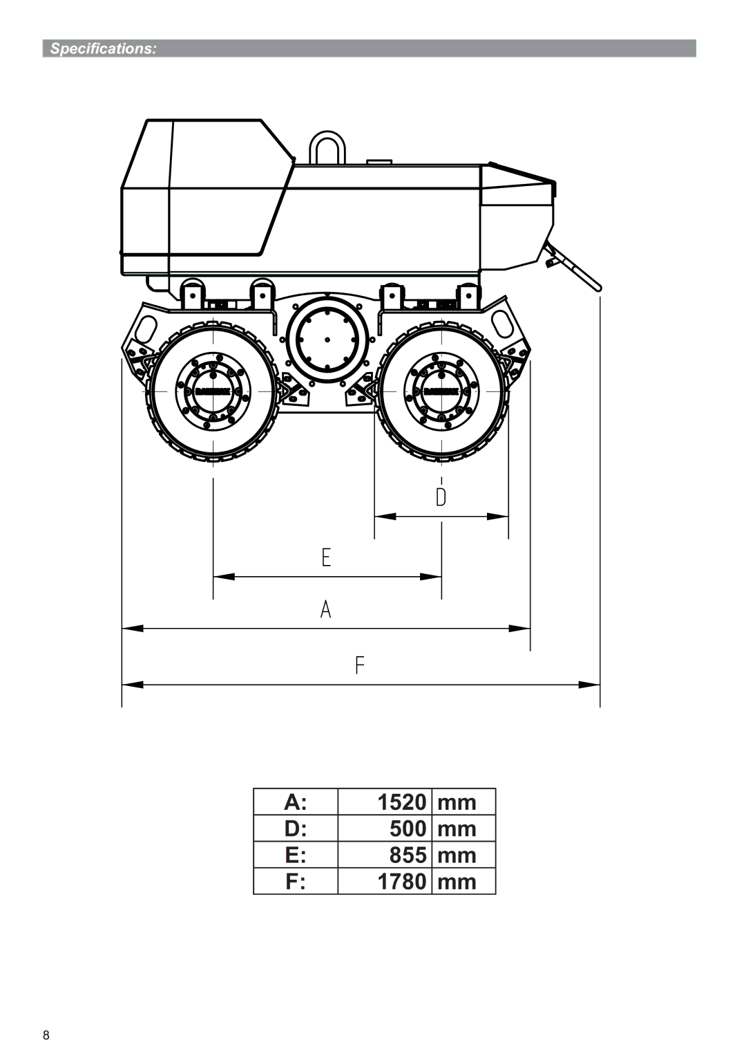 Multiquip P33/24 HHMR operation manual 1520 mm 500 mm 855 mm 1780 mm 