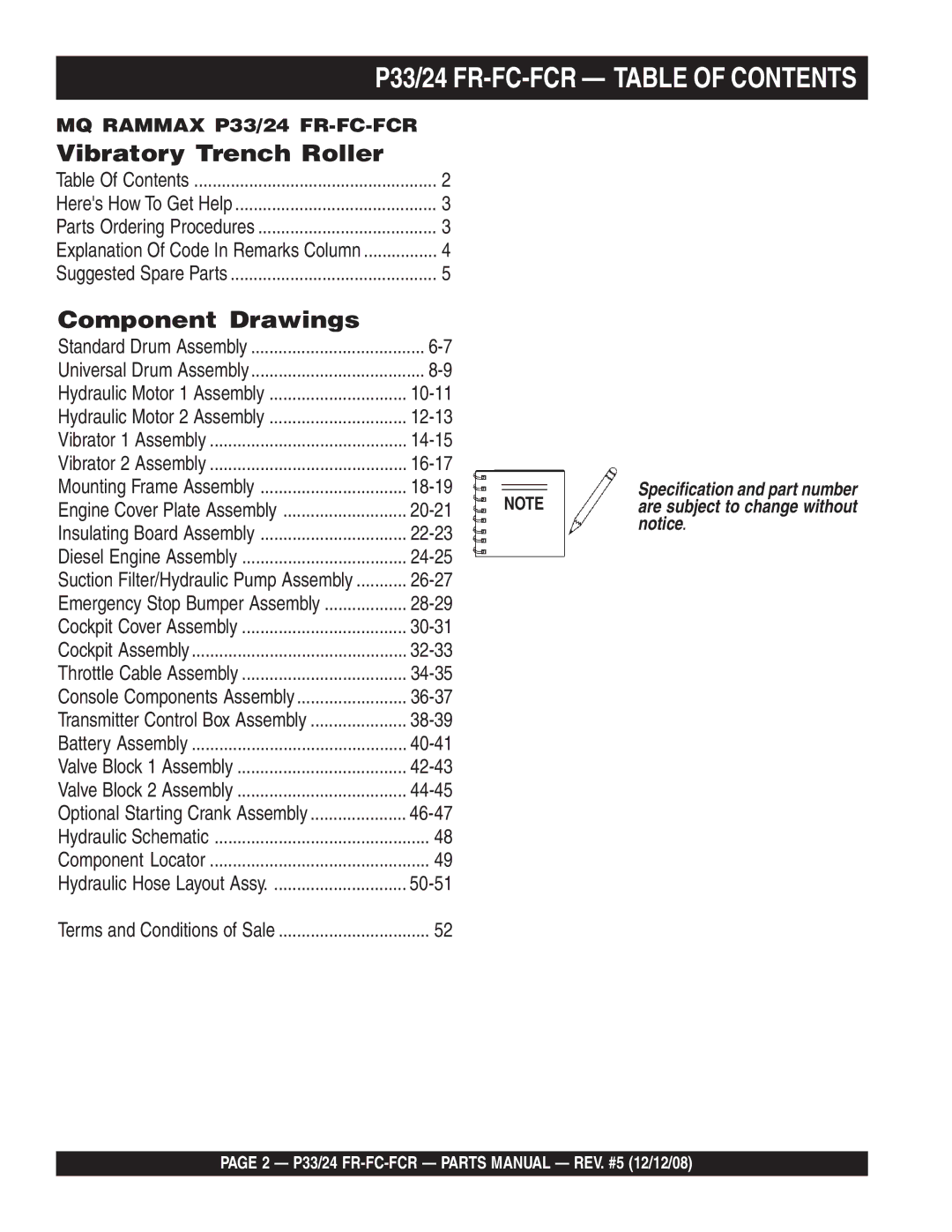 Multiquip manual P33/24 FR-FC-FCR Table of Contents 