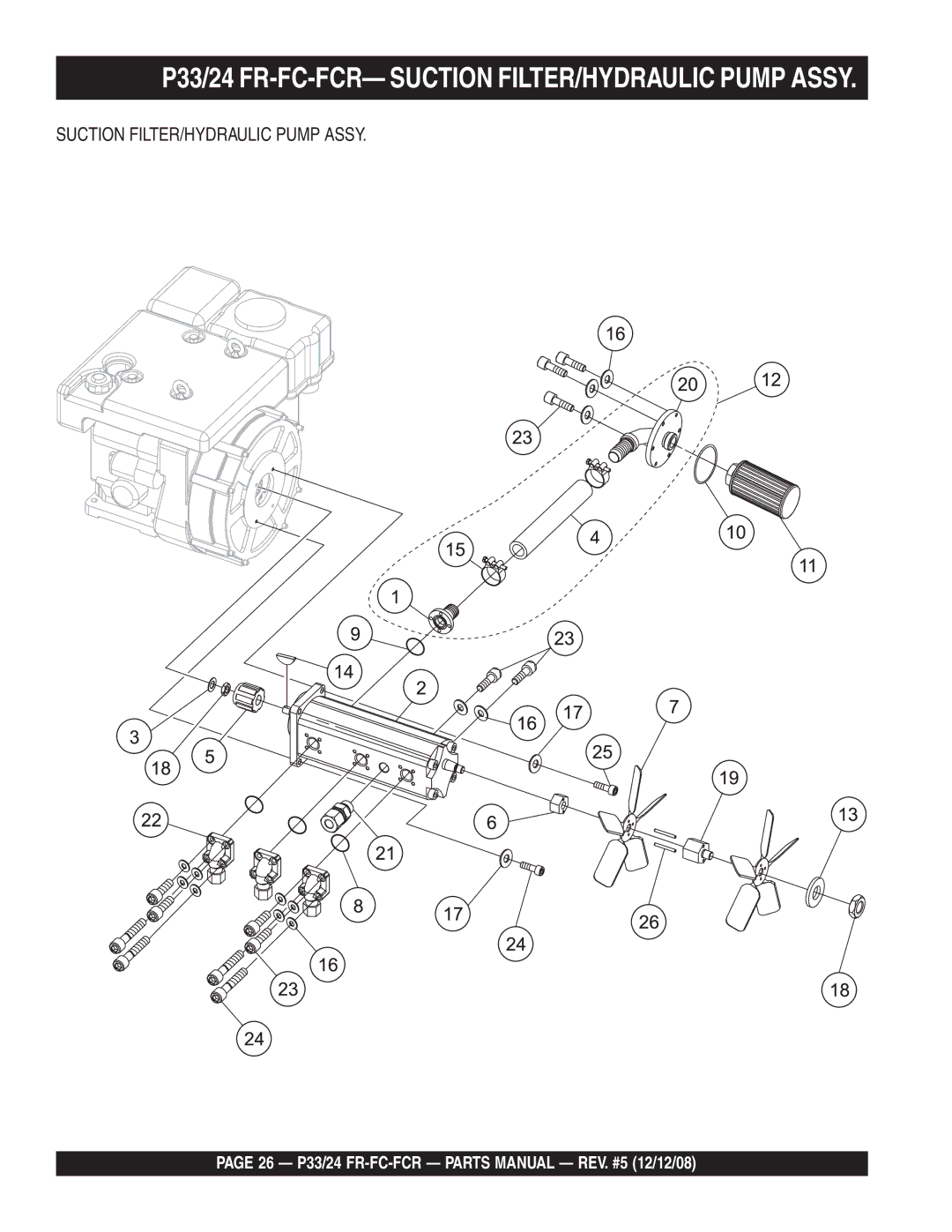 Multiquip manual P33/24 FR-FC-FCR- Suction FILTER/HYDRAULIC Pump Assy 