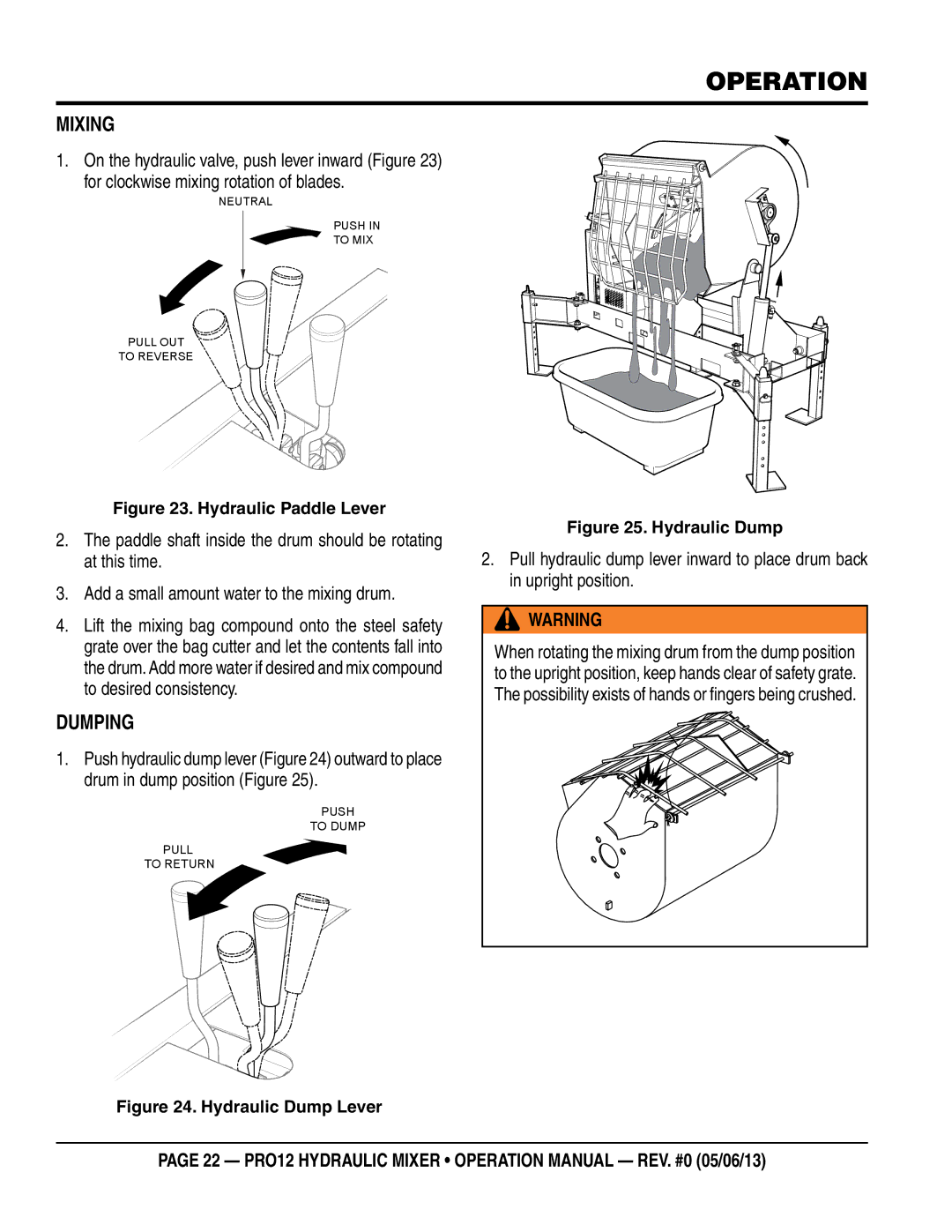 Multiquip pro12 operation manual Operation, Mixing 