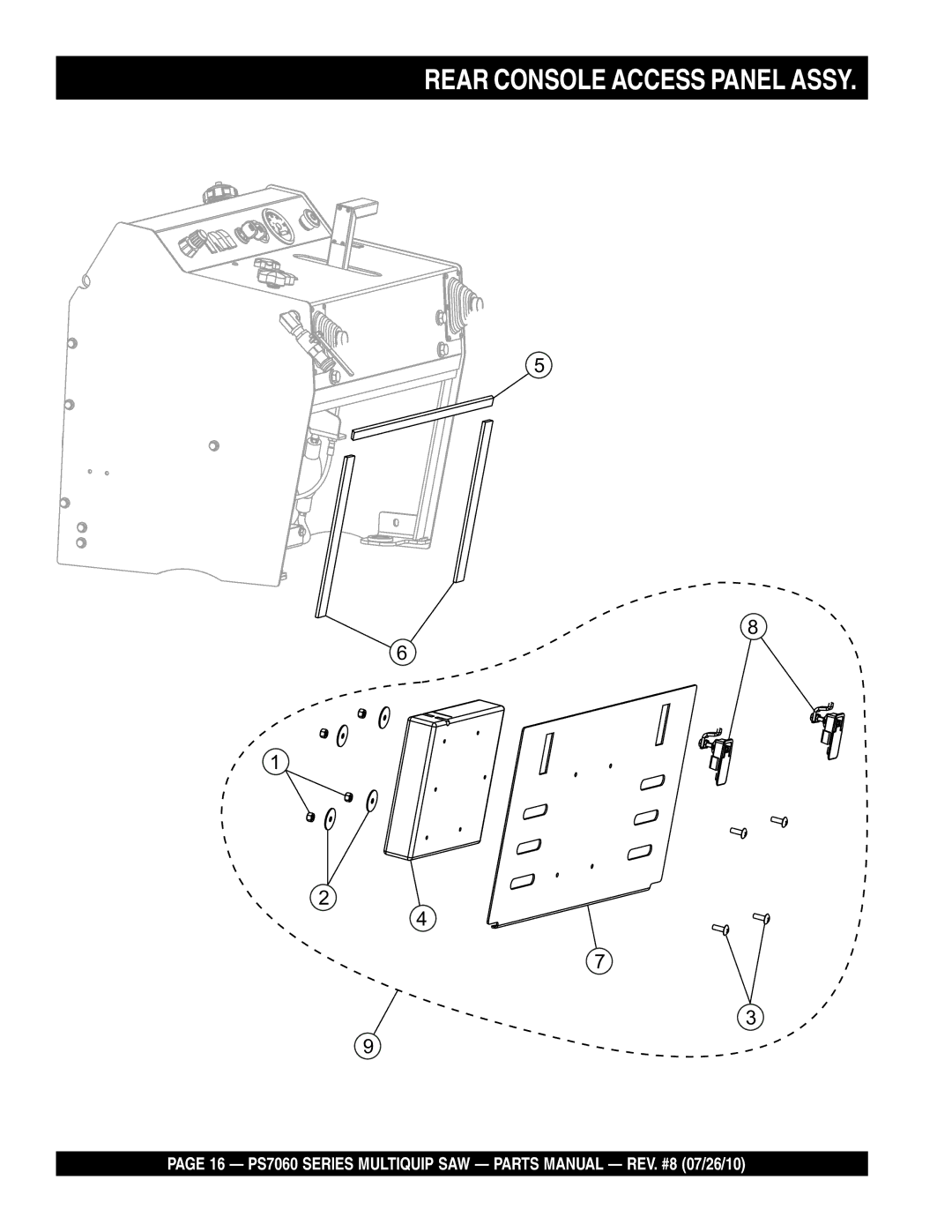 Multiquip PS706020, PS706026, PS706036, PS706030, PS706016 manual Rear Console Access Panel Assy 