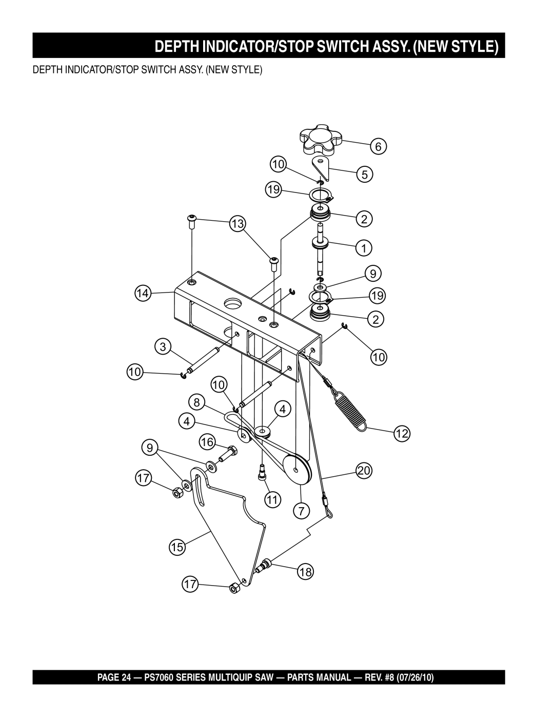 Multiquip PS706016, PS706026, PS706020, PS706036, PS706030 manual Depth INDICATOR/STOP Switch ASSY. NEW Style 