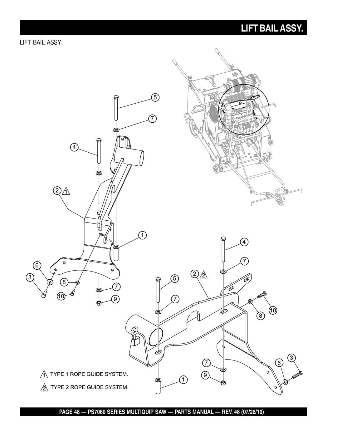 Multiquip PS706030, PS706026, PS706020, PS706036, PS706016 manual Lift Bail Assy 