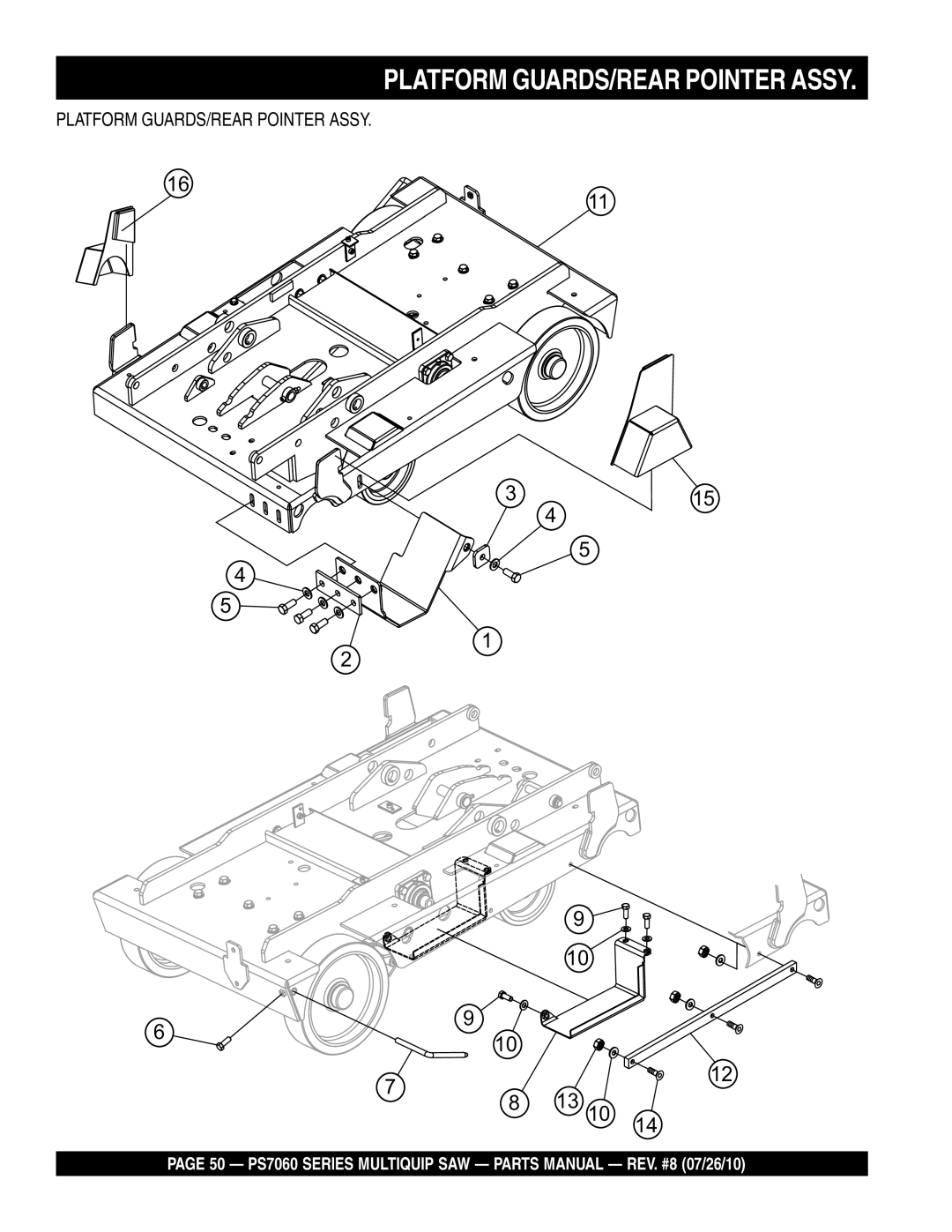 Multiquip PS706026, PS706020, PS706036, PS706030, PS706016 manual Platform GUARDS/REAR Pointer Assy 