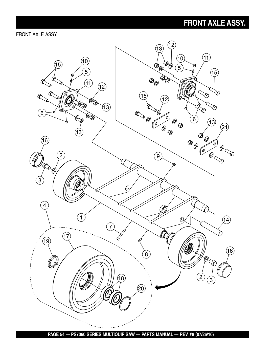 Multiquip PS706016, PS706026, PS706020, PS706036, PS706030 manual Front Axle Assy 