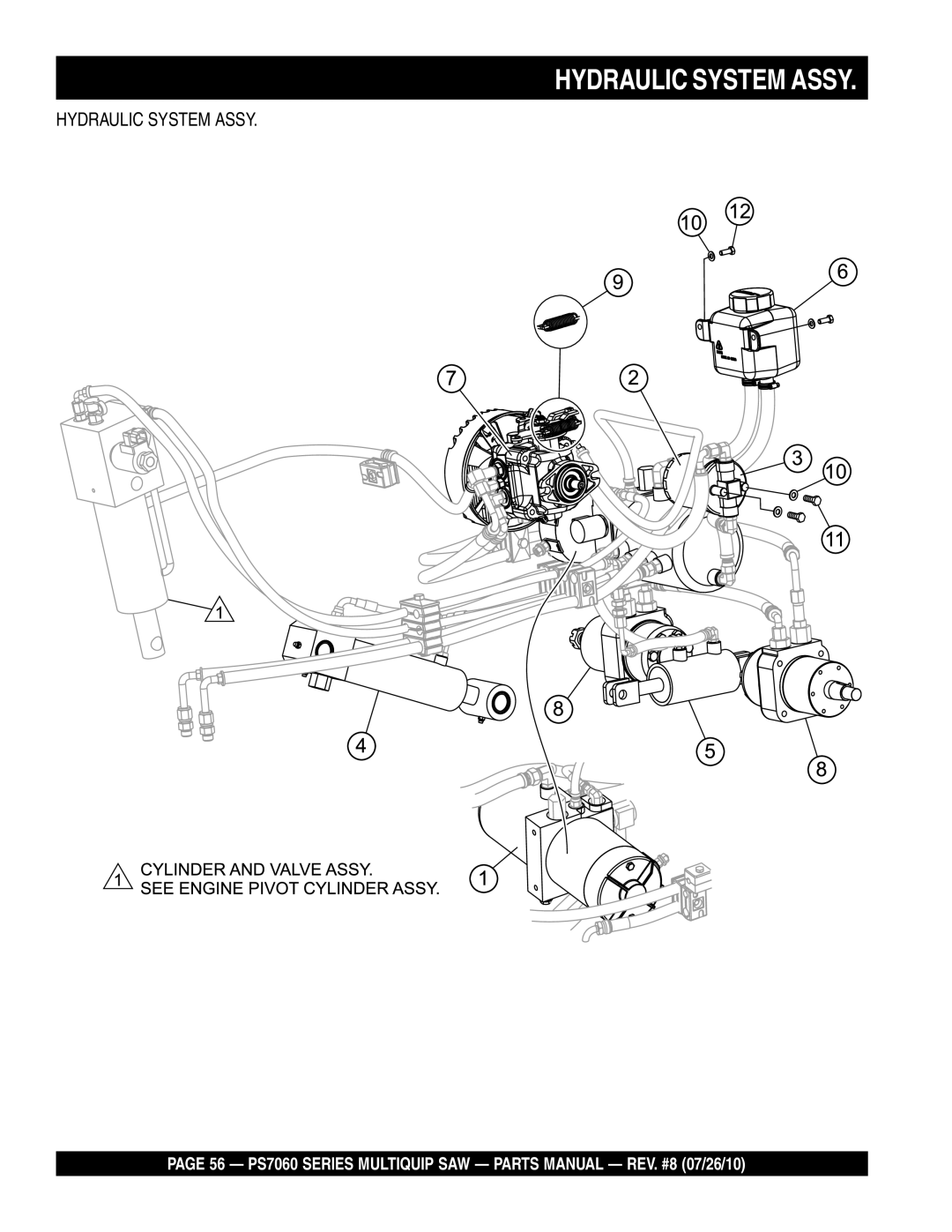 Multiquip PS706020, PS706026, PS706036, PS706030, PS706016 manual Hydraulic System Assy 