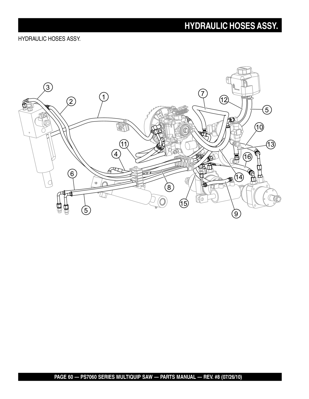 Multiquip PS706026, PS706020, PS706036, PS706030, PS706016 manual Hydraulic Hoses Assy 