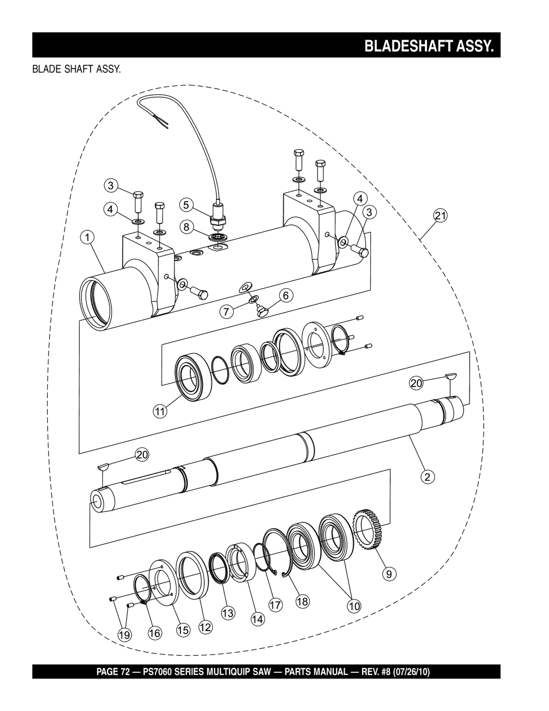 Multiquip PS706036, PS706026, PS706020, PS706030, PS706016 manual Bladeshaft Assy, Blade Shaft Assy 