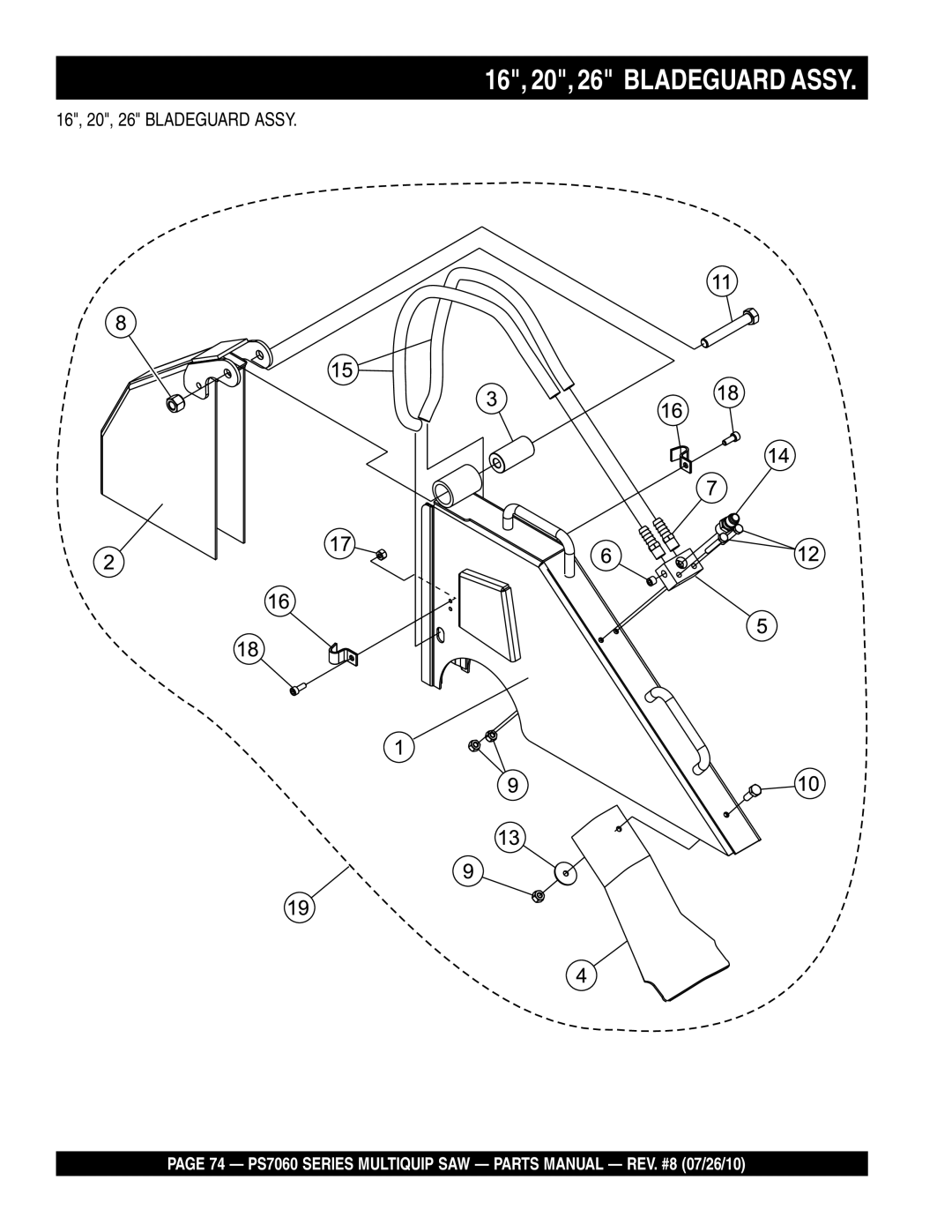 Multiquip PS706016, PS706026, PS706020, PS706036, PS706030 manual 16, 20, 26 Bladeguard Assy 