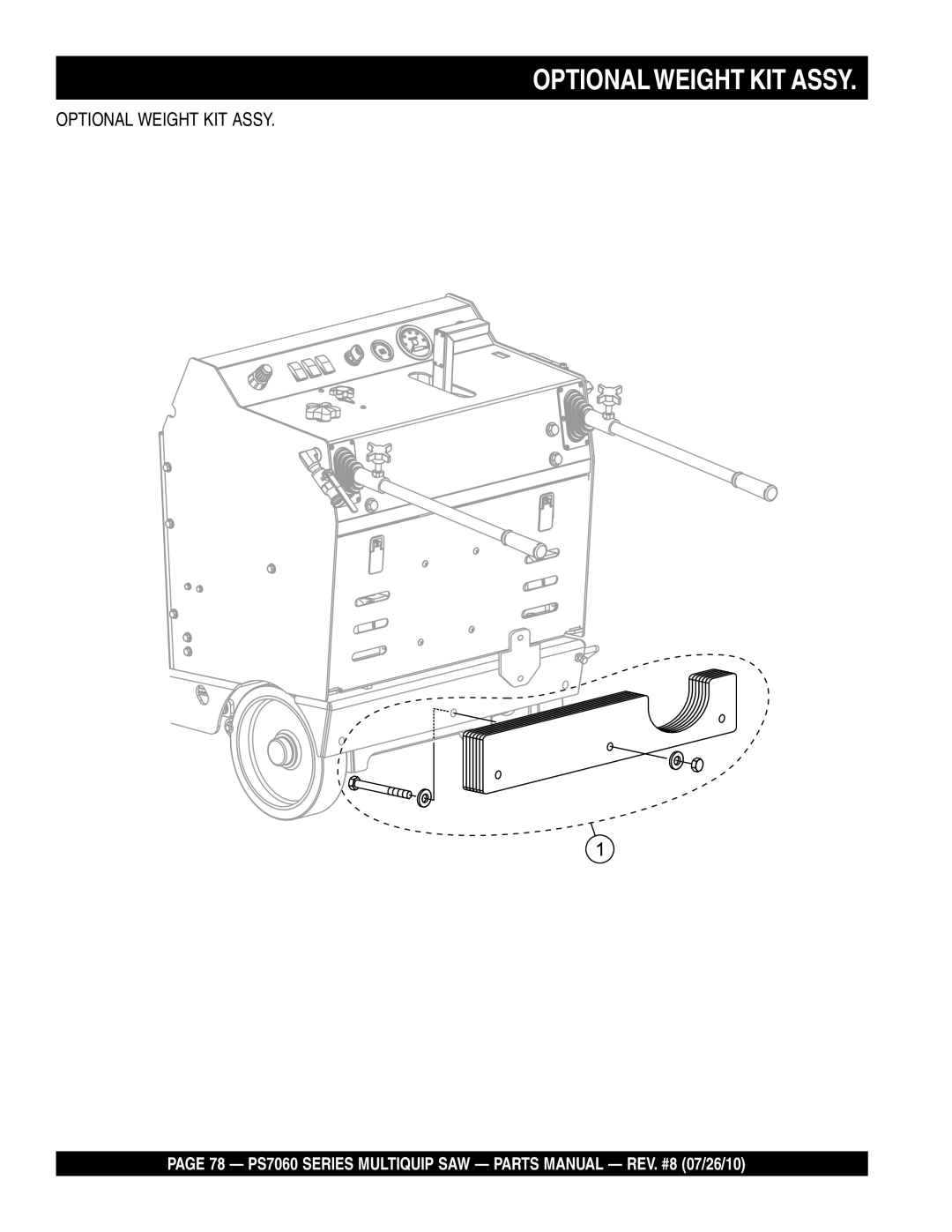 Multiquip PS706030, PS706026, PS706020, PS706036, PS706016 manual Optionalweight KIT Assy, Optional Weight KIT Assy 