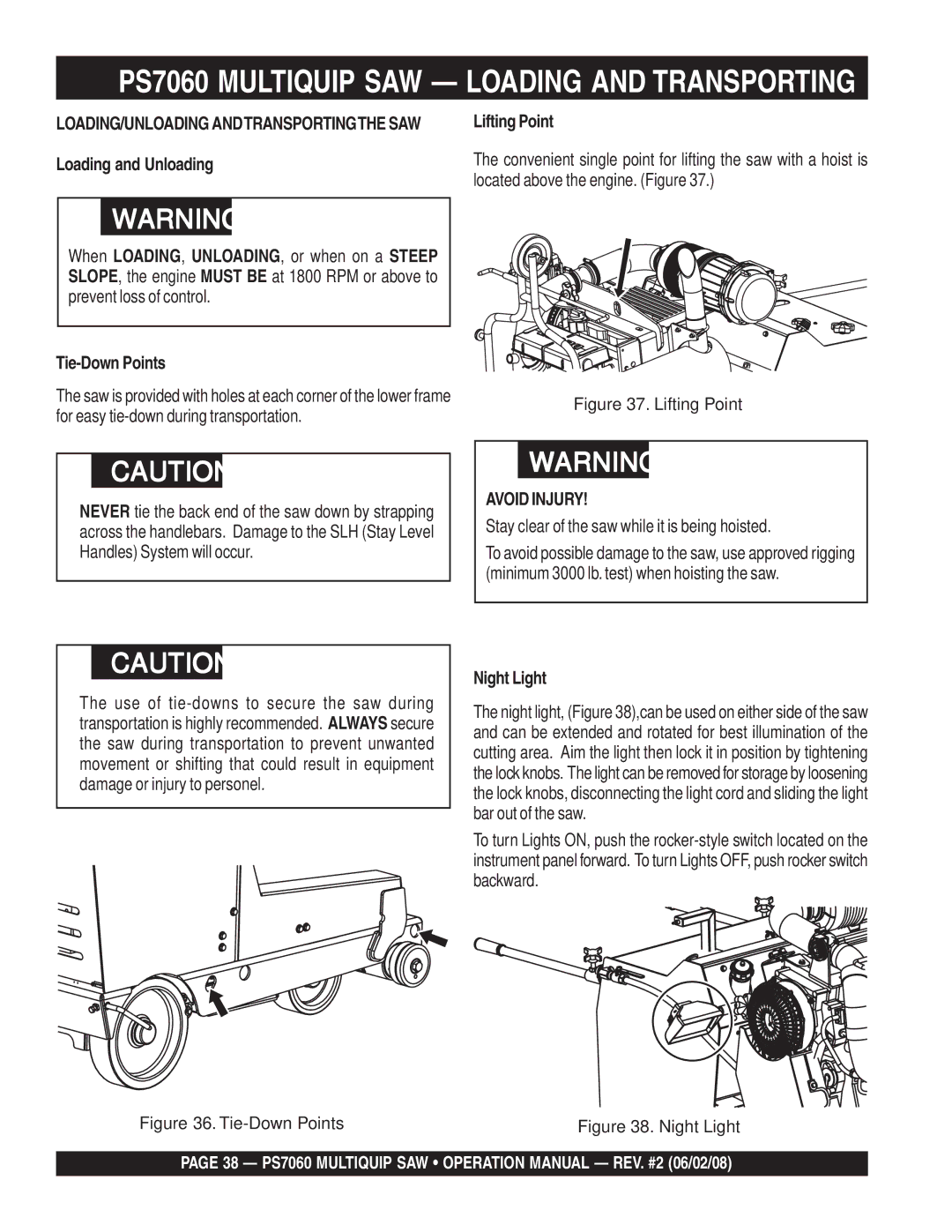 Multiquip PS706036, PS706026 PS706030, PS706020, PS706016 PS7060 Multiquip SAW Loading and Transporting, Avoid Injury 