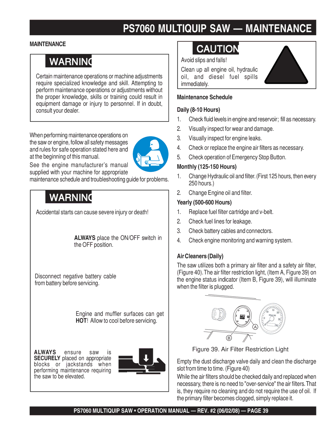 Multiquip PS706016, PS706026 PS706030, PS706020, PS706036 operation manual PS7060 Multiquip SAW Maintenance 