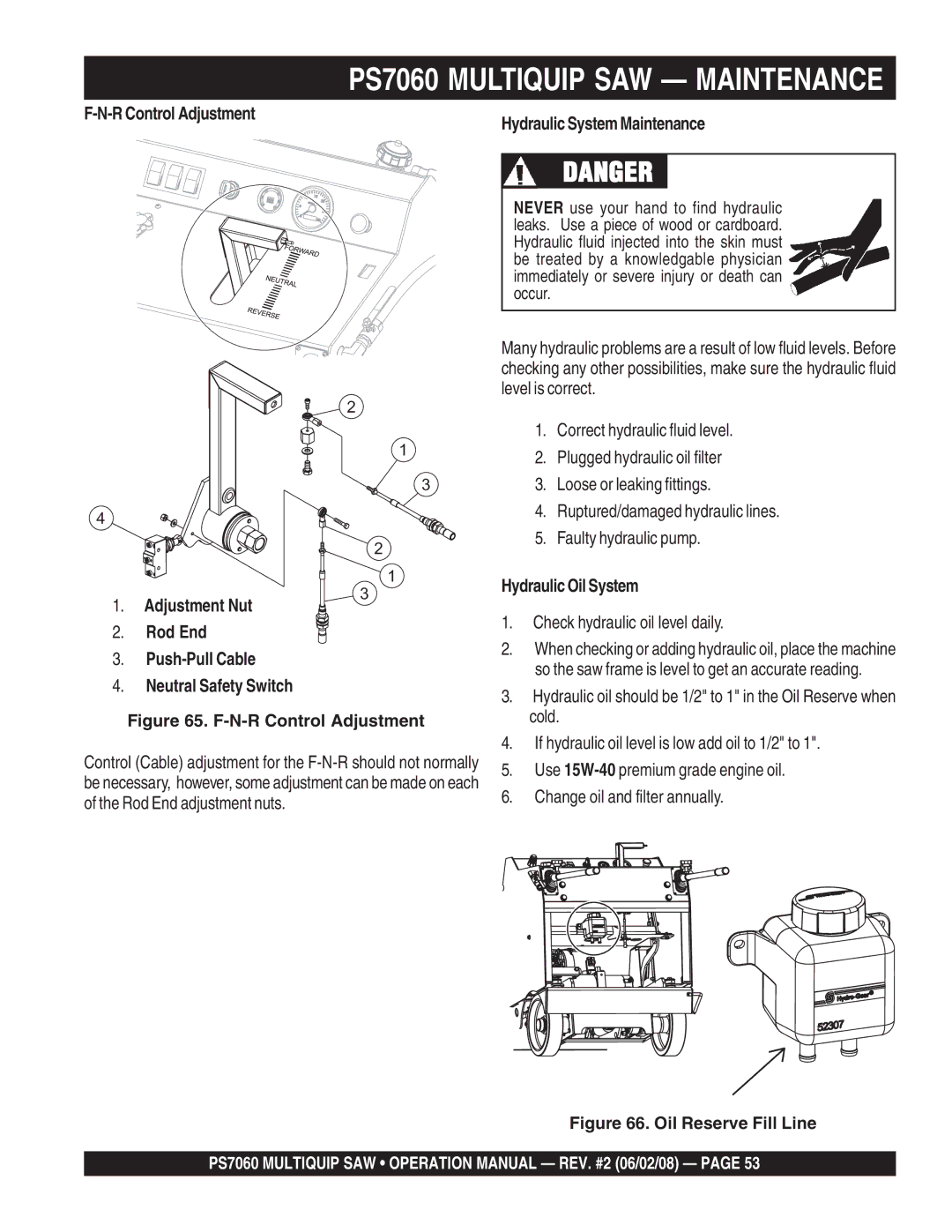 Multiquip PS706020 R Control Adjustment Hydraulic System Maintenance, Adjustment Nut Rod End, Hydraulic Oil System 