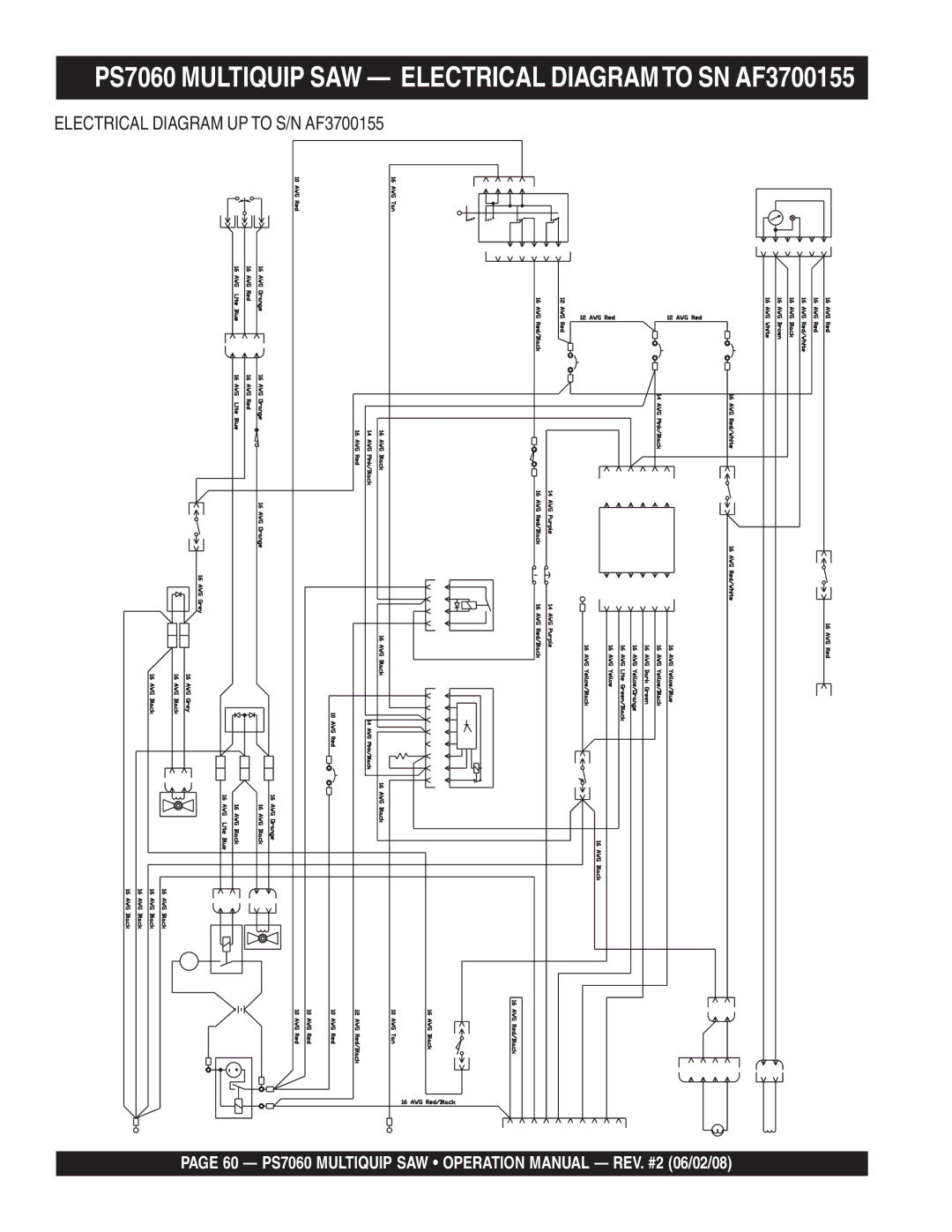 Multiquip PS706026 PS706030, PS706020, PS706036, PS706016 PS7060 Multiquip SAW Electrical Diagramto SN AF3700155 