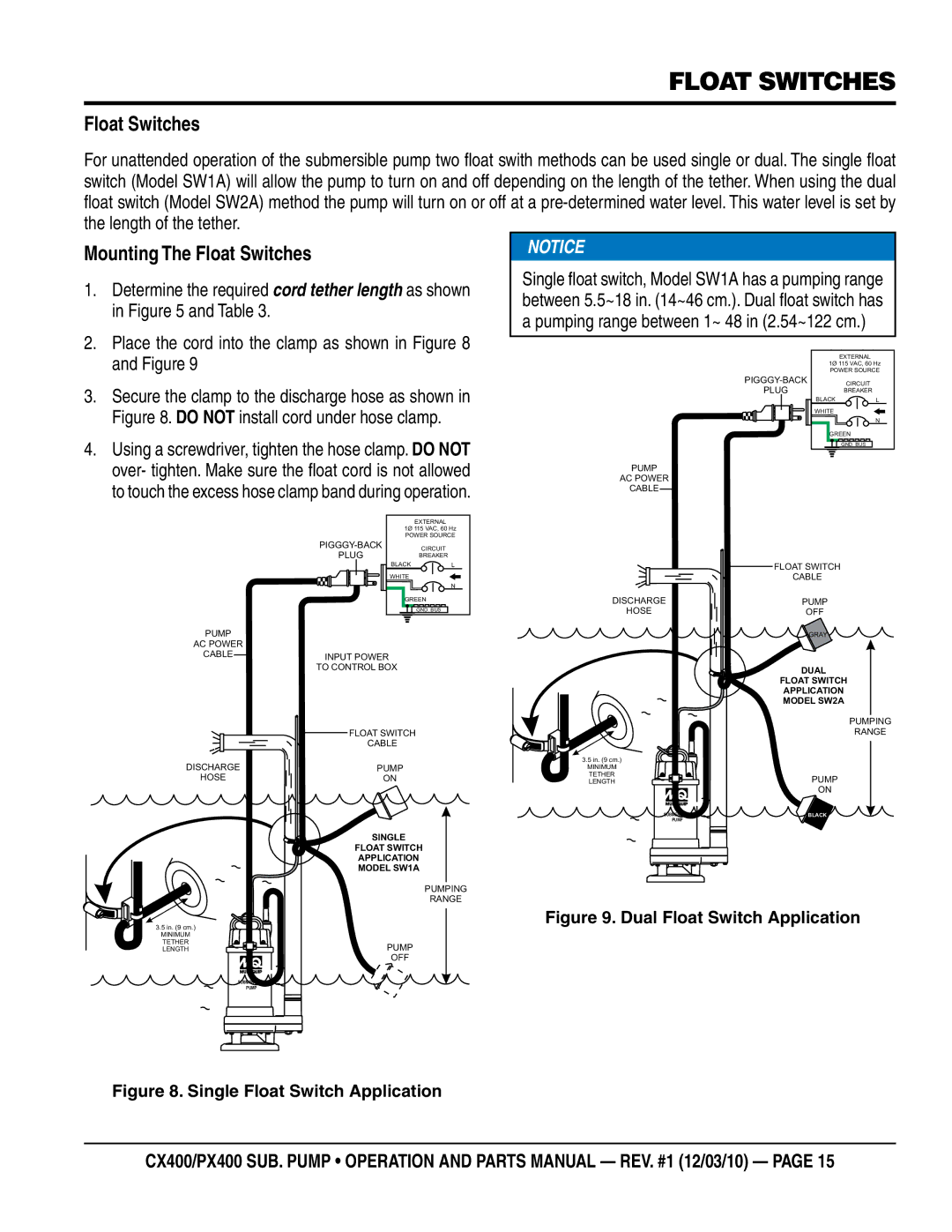 Multiquip cx400, px400 manual Mounting The Float Switches 