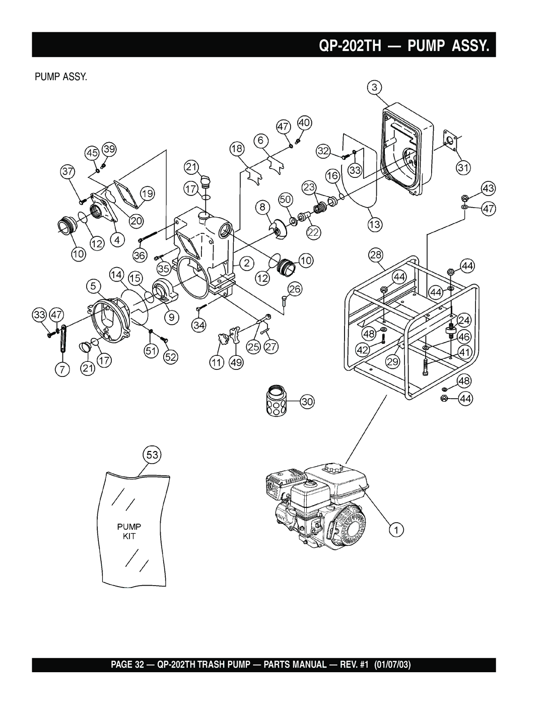 Multiquip manual 32 QP-202TH Trash Pump Parts Manual REV. #1 01/07/03 