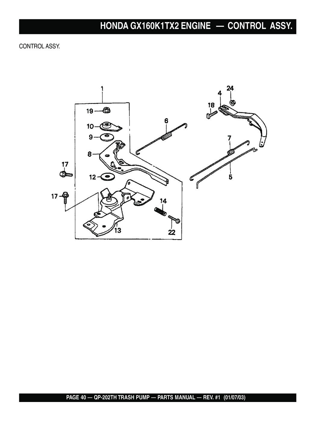 Multiquip QP-202TH manual Honda GX160K1TX2 Engine Control Assy 