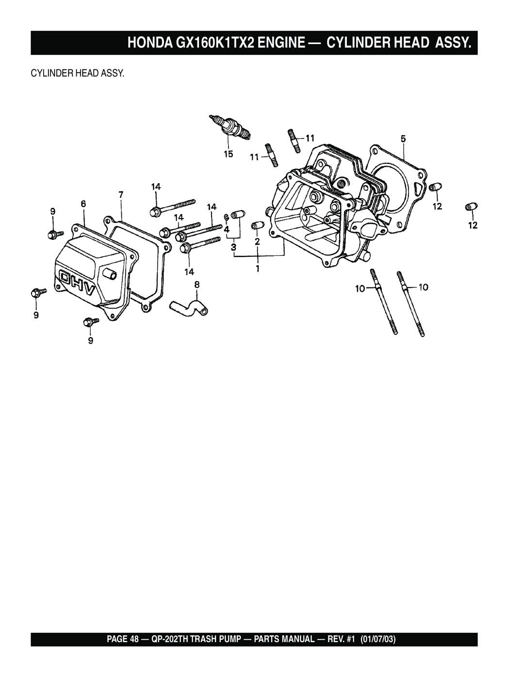 Multiquip QP-202TH manual Honda GX160K1TX2 Engine Cylinder Head Assy 