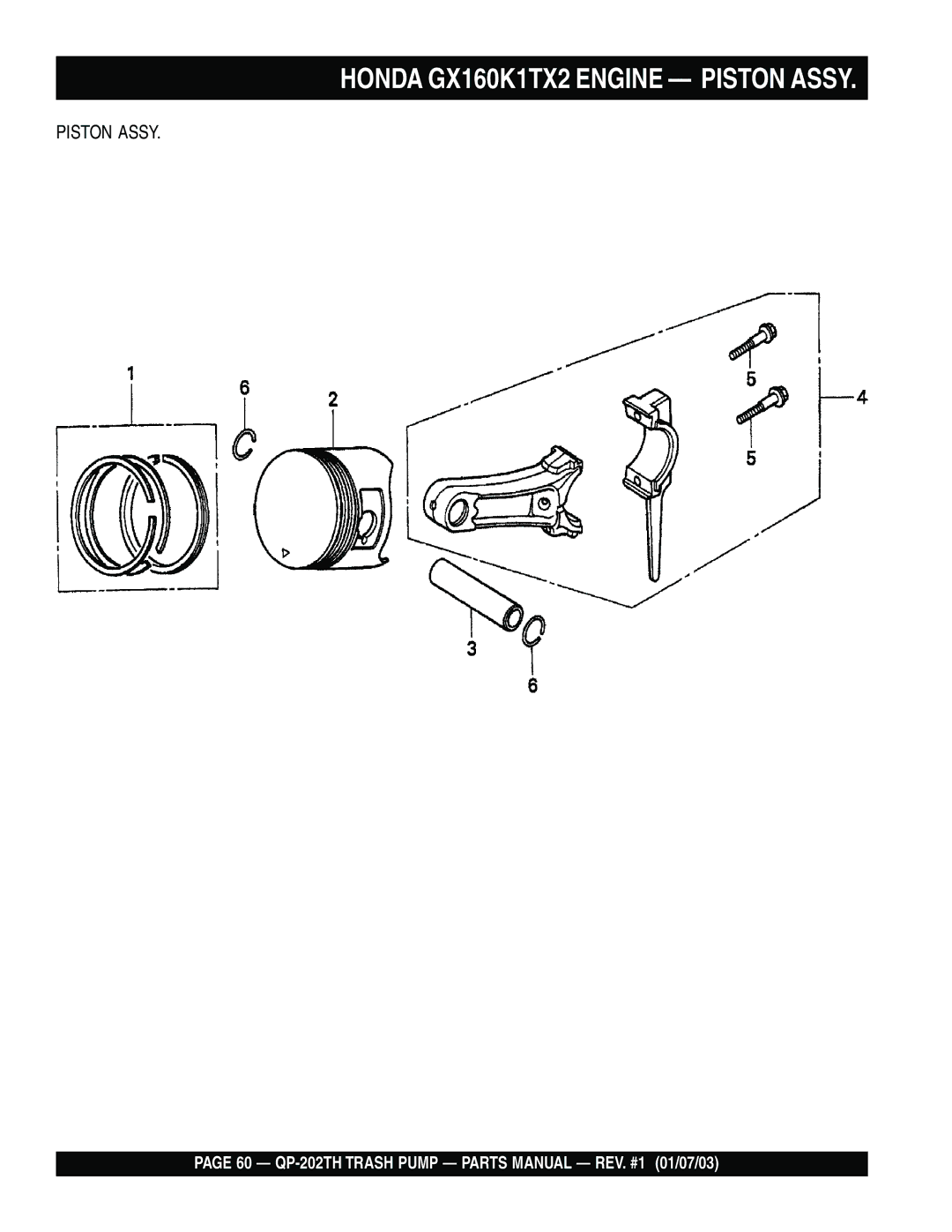 Multiquip QP-202TH manual Honda GX160K1TX2 Engine Piston Assy 