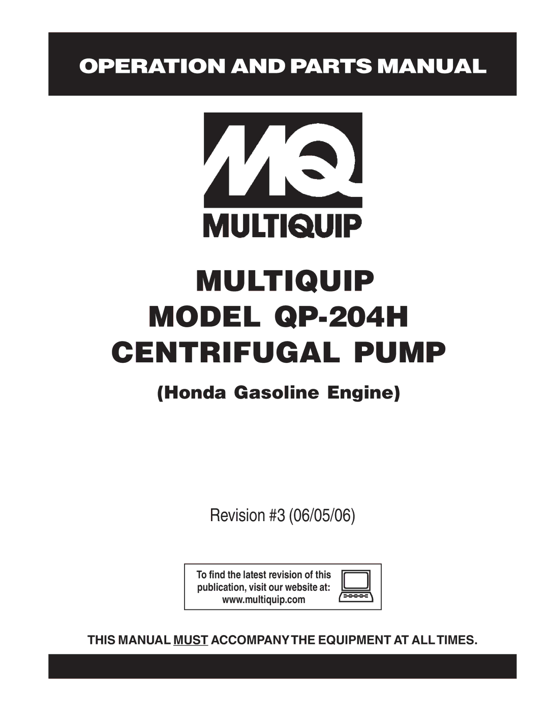 Multiquip manual Multiquip Model QP-204H Centrifugal Pump 