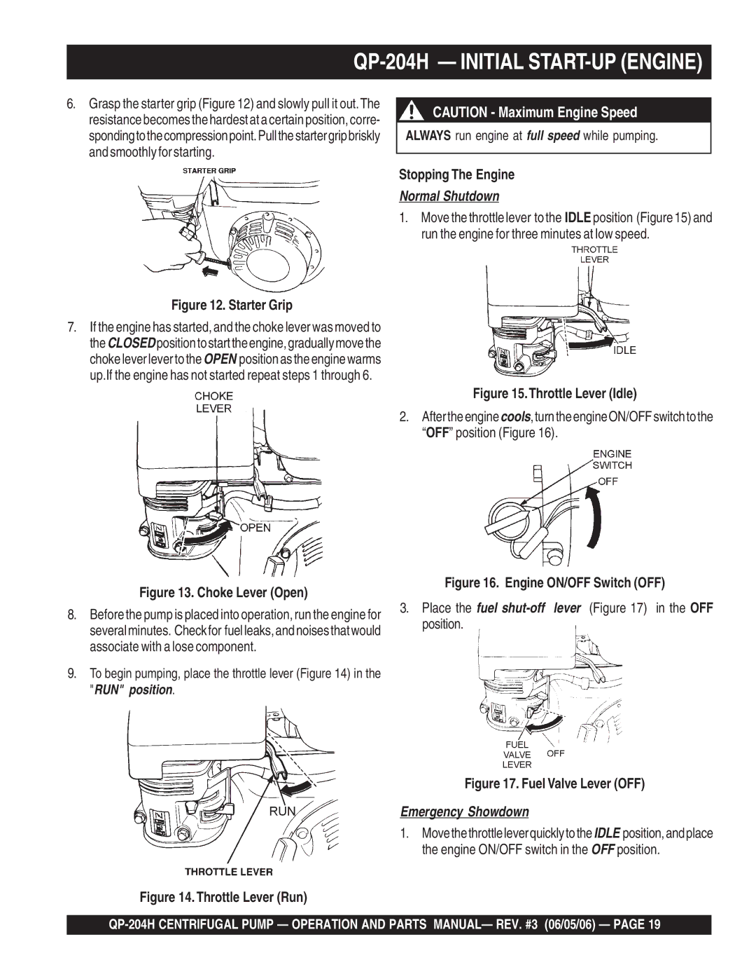 Multiquip manual QP-204H Initial START-UP Engine, Normal Shutdown 