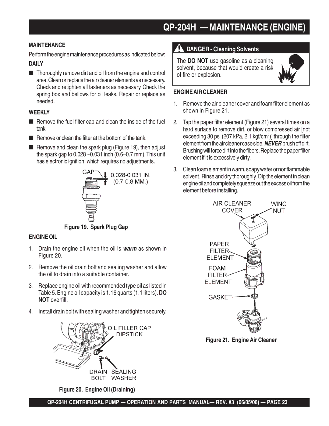 Multiquip manual QP-204H Maintenance Engine, Daily 