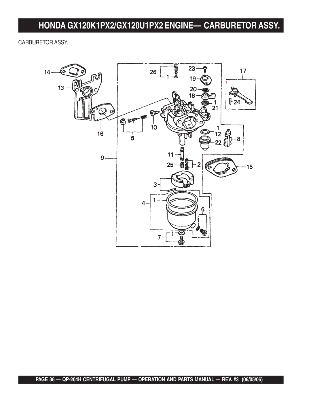 Multiquip QP-204H manual Carburetor Assy 