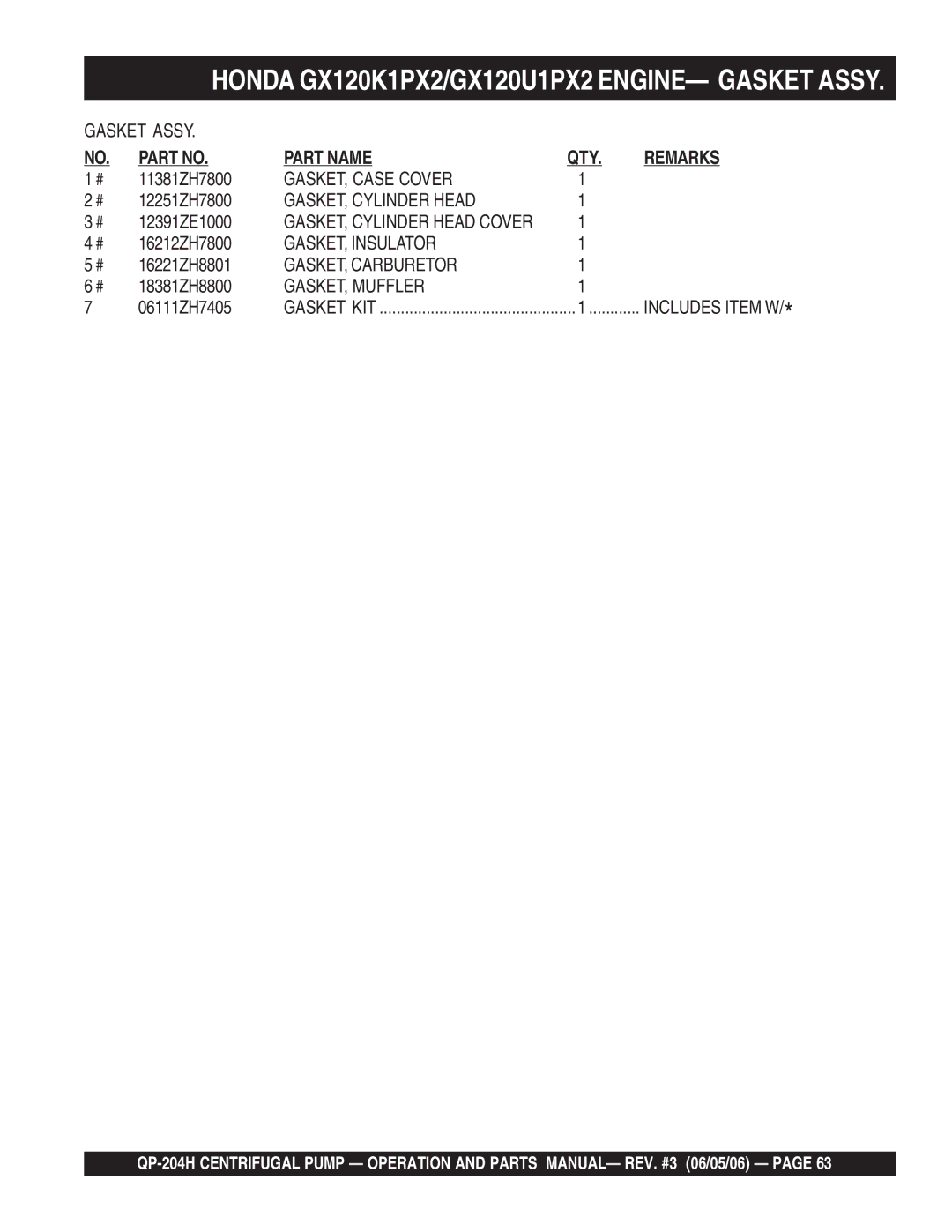 Multiquip QP-204H manual 06111ZH7405 