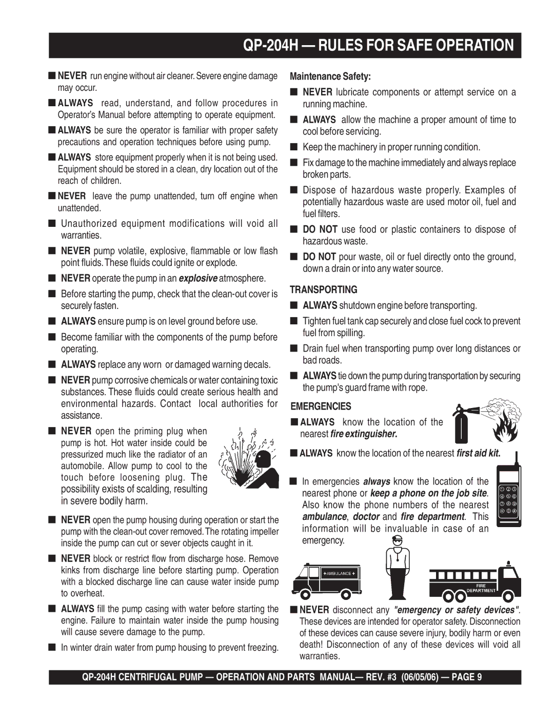 Multiquip manual QP-204H Rules for Safe Operation, Maintenance Safety 