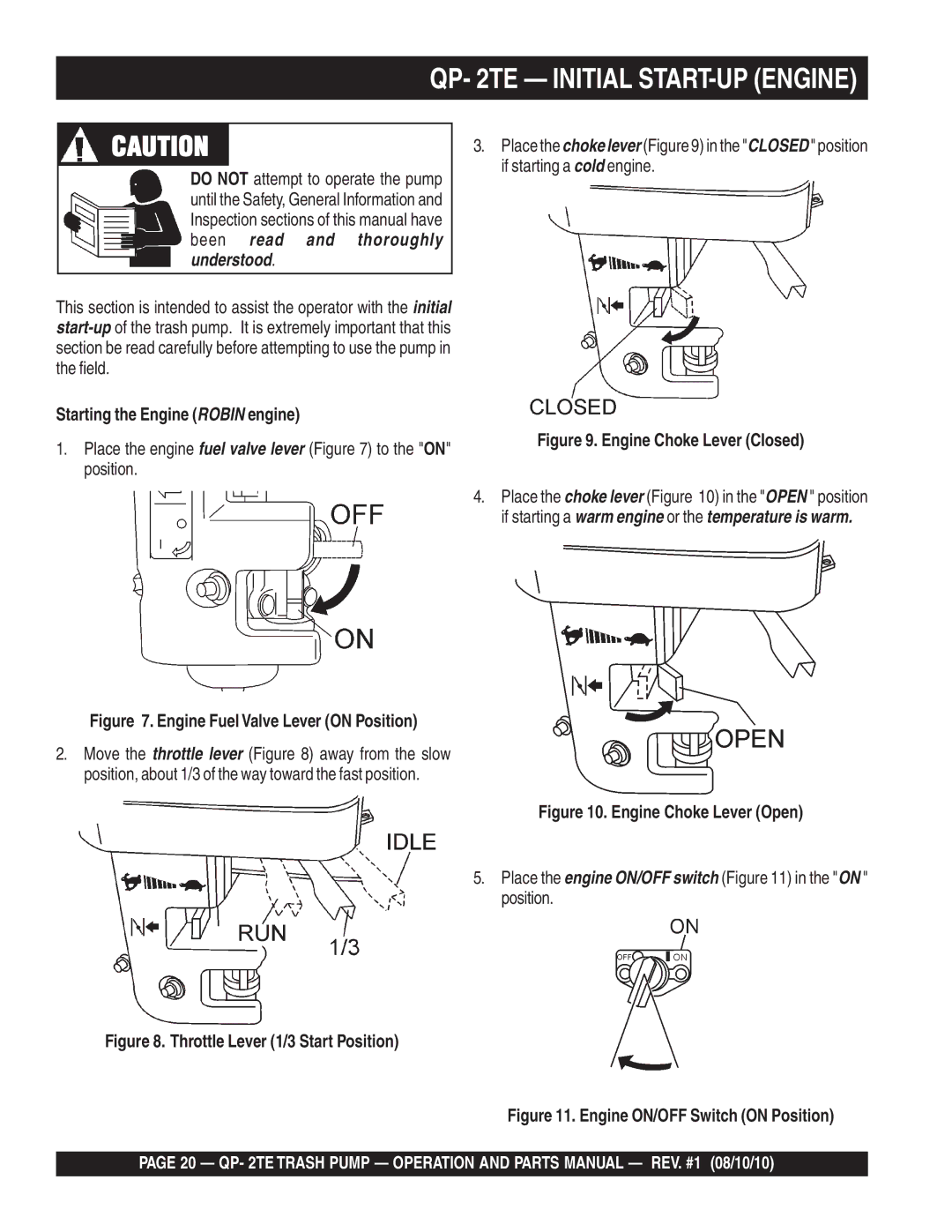 Multiquip Qp-2TE manual QP- 2TE Initial START-UP Engine, Starting the Engine Robin engine 