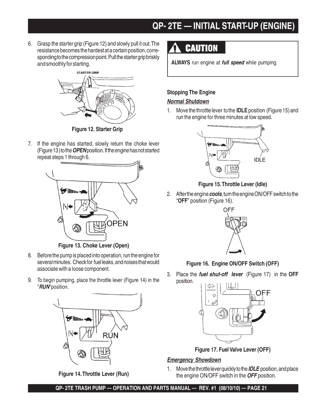 Multiquip Qp-2TE manual QP- 2TE Initial START-UP Engine 