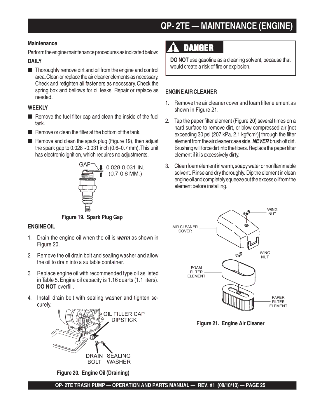 Multiquip Qp-2TE manual QP- 2TE Maintenance Engine 