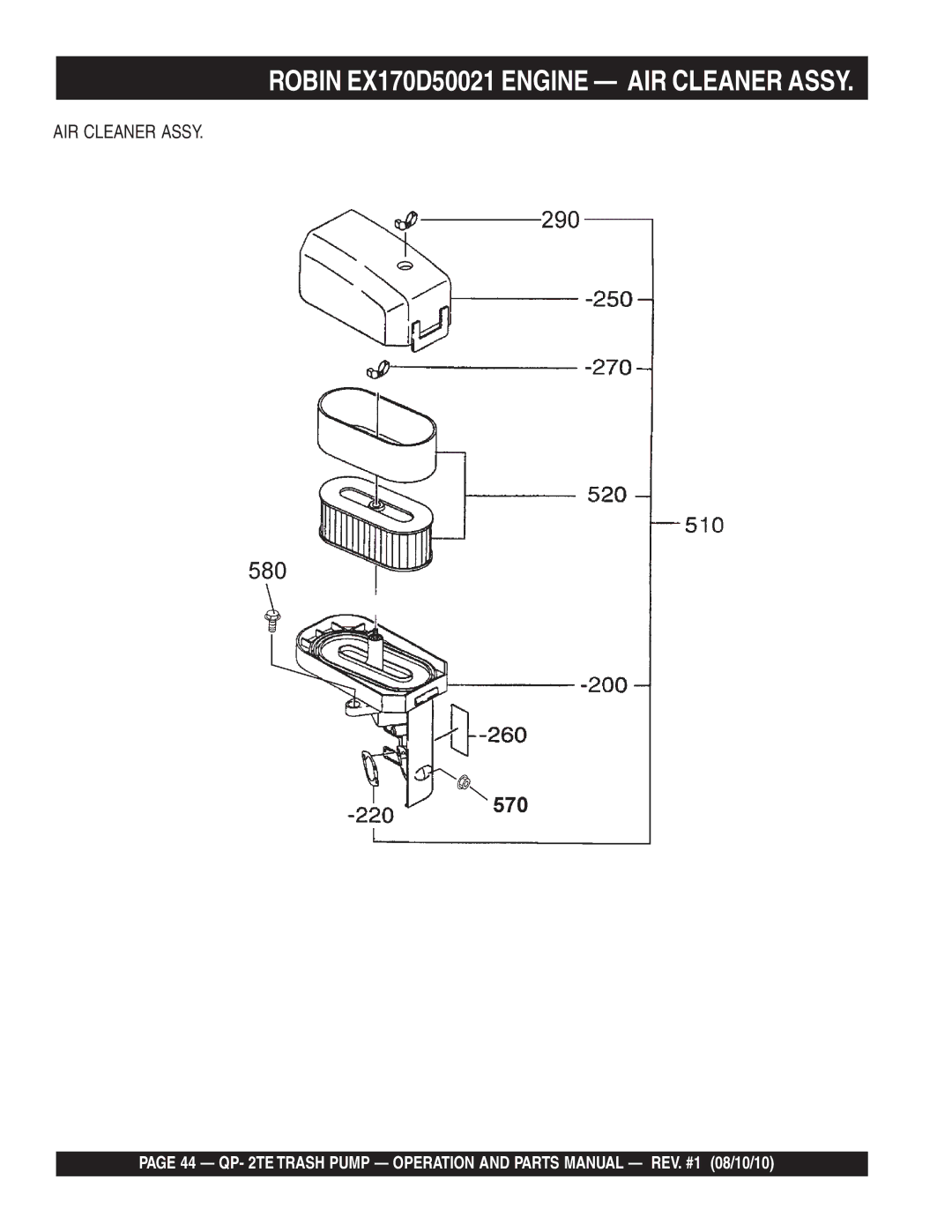 Multiquip Qp-2TE manual Robin EX170D50021 Engine AIR Cleaner Assy 