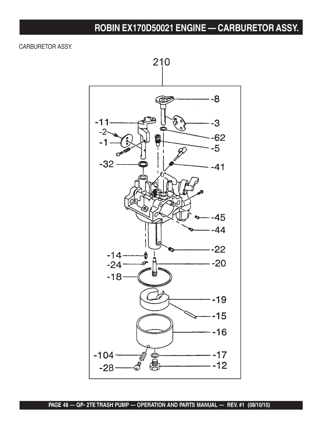 Multiquip Qp-2TE manual Robin EX170D50021 Engine Carburetor Assy 