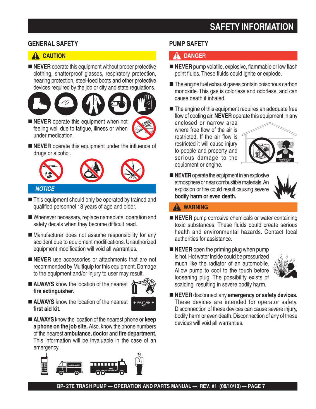 Multiquip Qp-2TE manual General Safety 