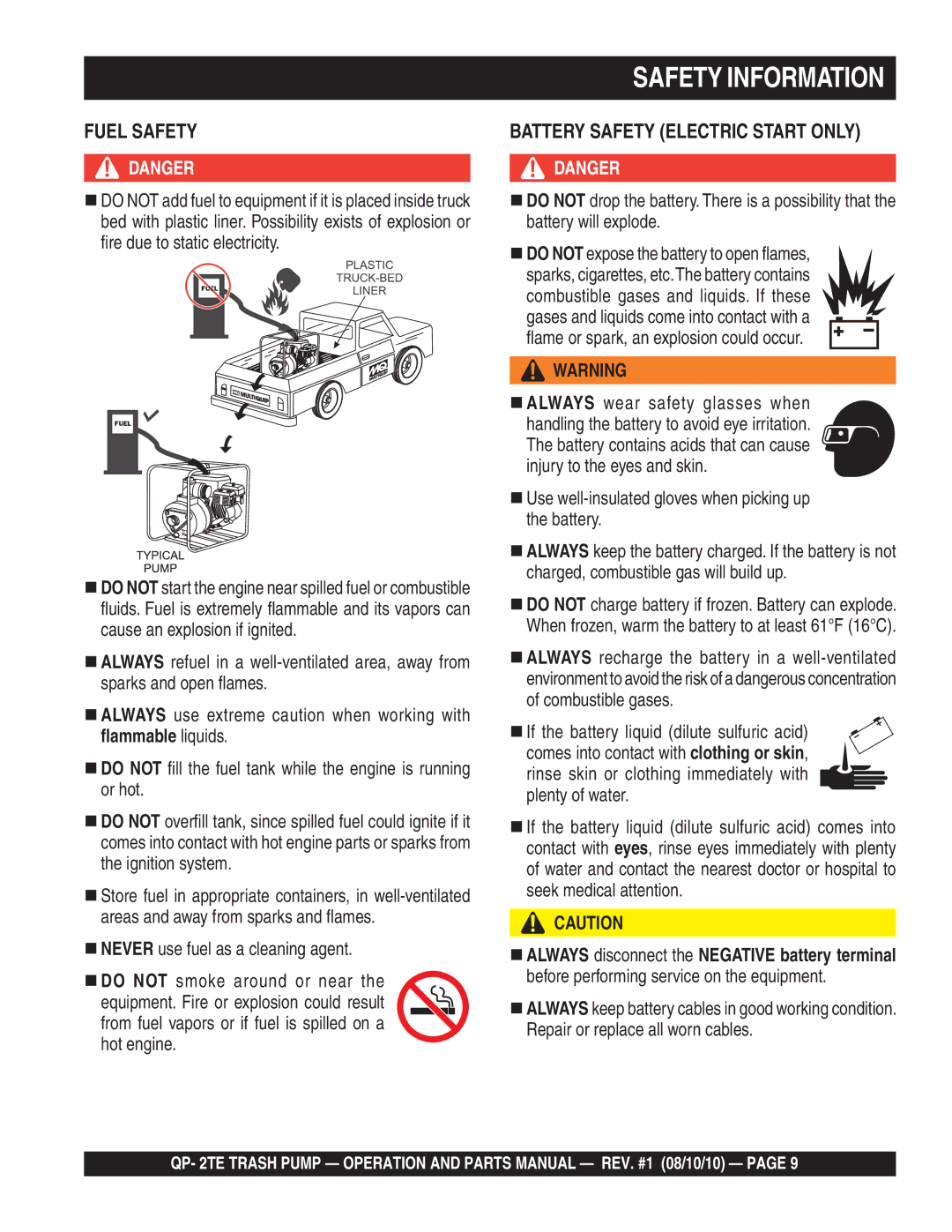 Multiquip Qp-2TE manual Fuel Safety 