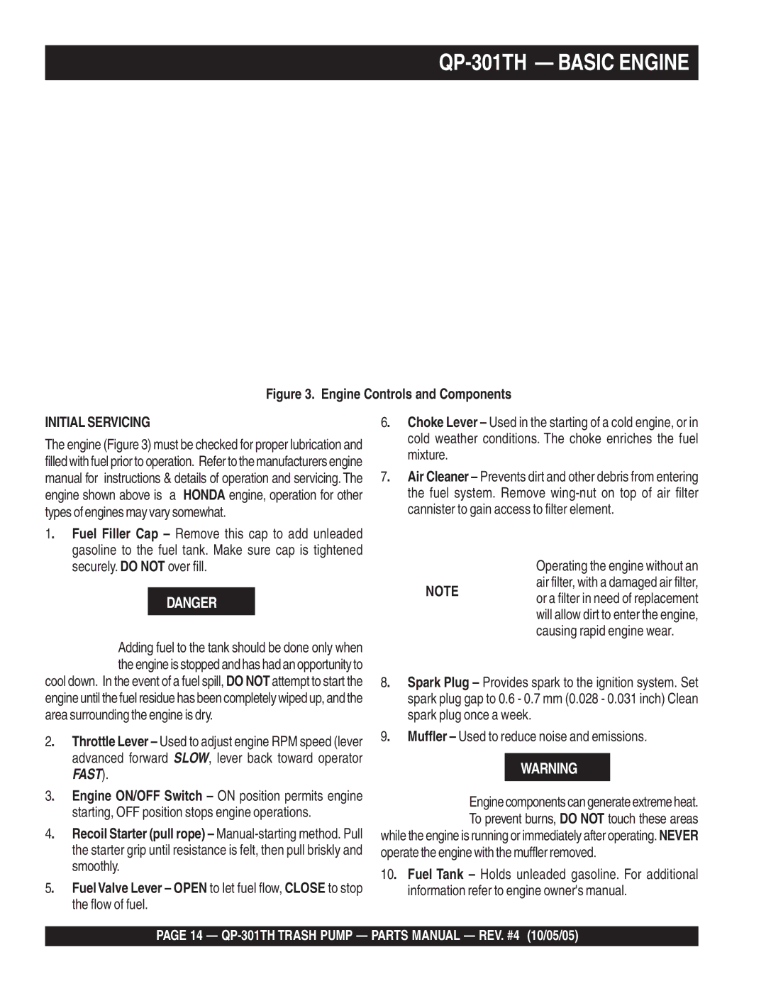 Multiquip manual QP-301TH Basic Engine, Initial Servicing 