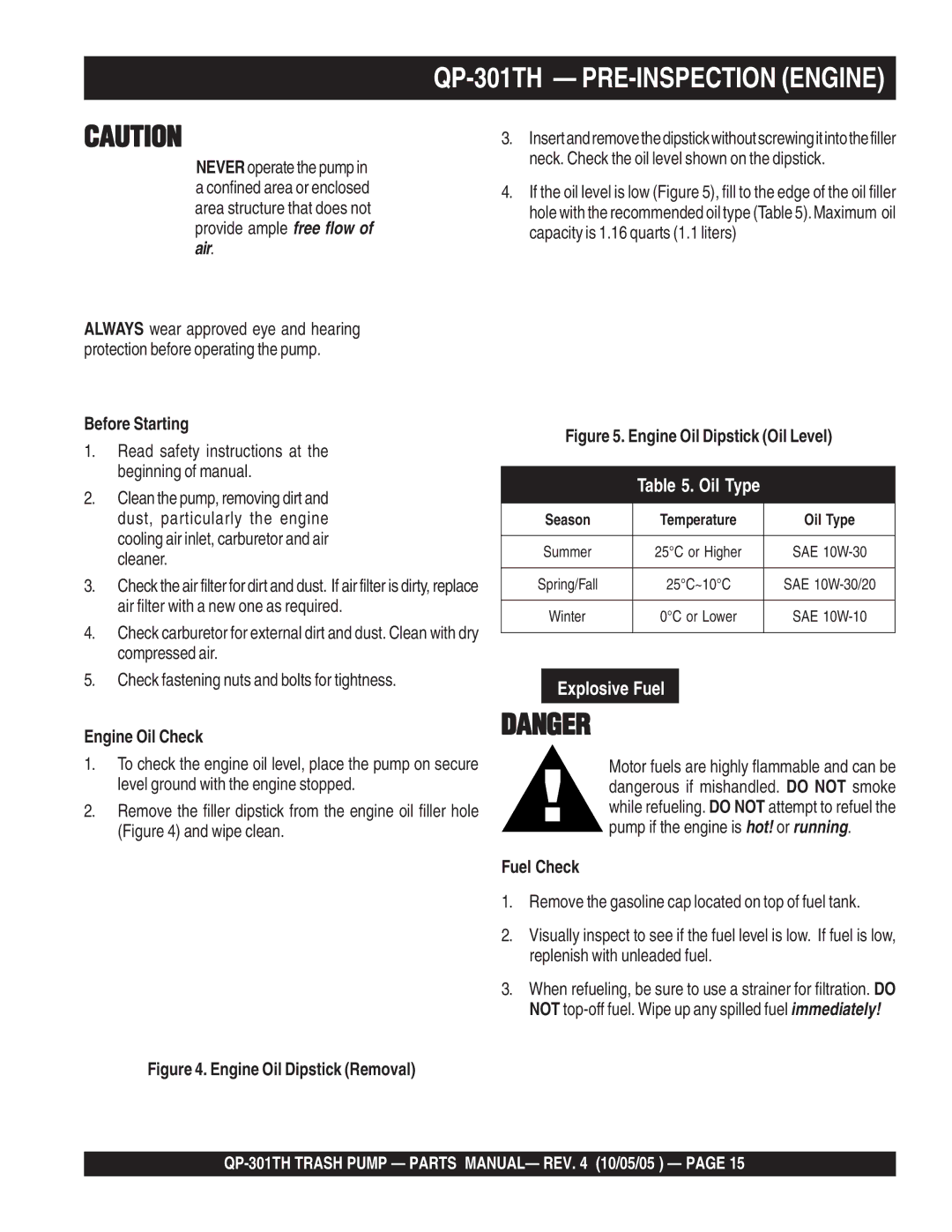 Multiquip manual QP-301TH PRE-INSPECTION Engine 