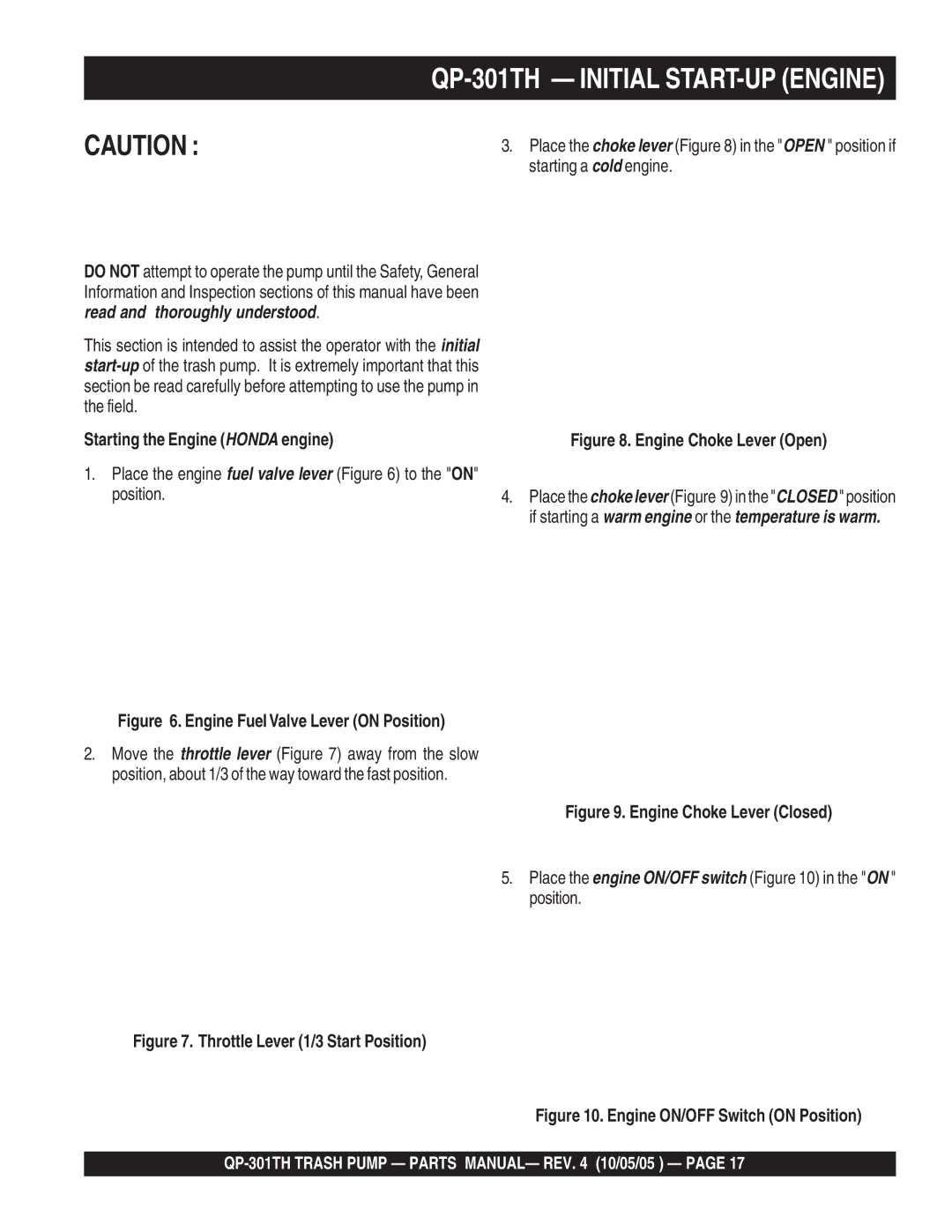 Multiquip manual QP-301TH Initial START-UP Engine 