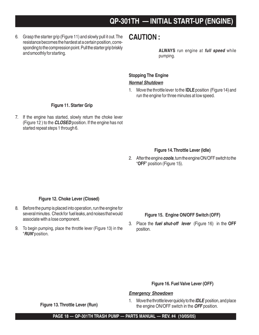 Multiquip manual QP-301TH Initial START-UP Engine 