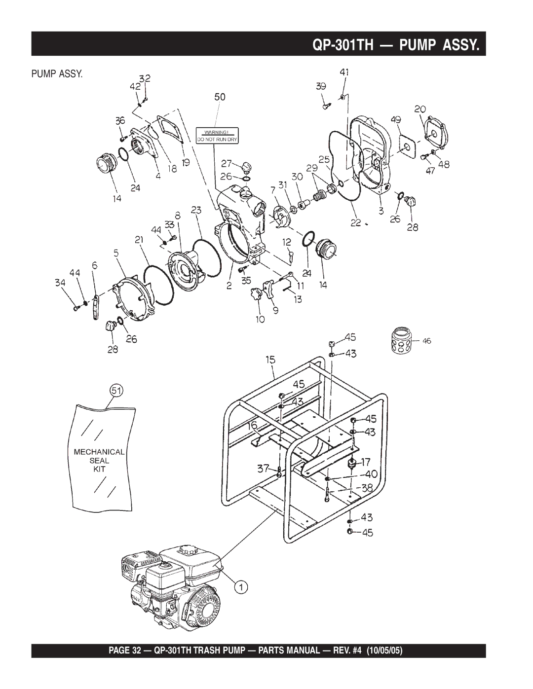 Multiquip manual 32 QP-301TH Trash Pump Parts Manual REV. #4 10/05/05 